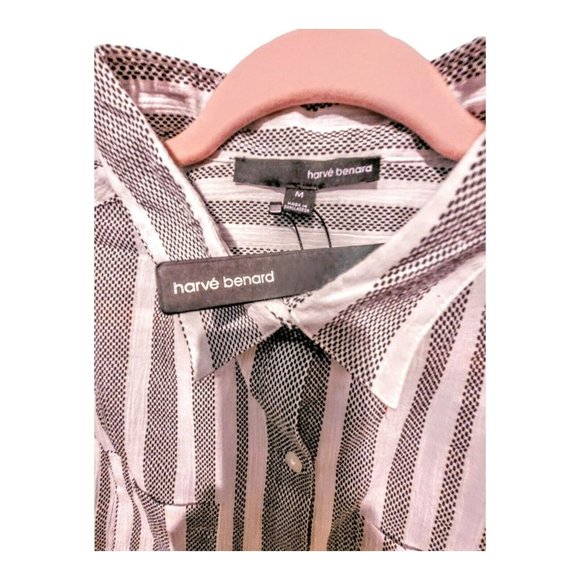 Navy/White Button Up Long Sleeve Blouse Women Teen Size S Office Casual Dinner - Picture 6 of 6